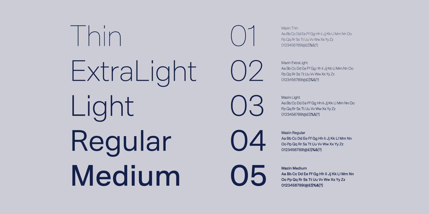Пример шрифта Mazin Light